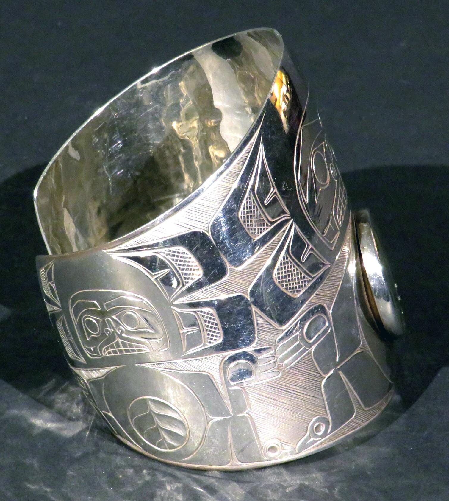 Canadian Haida Sterling Silver Cuff Bracelet by Ron A. Sebastian 'Gitksan People', Canada For Sale