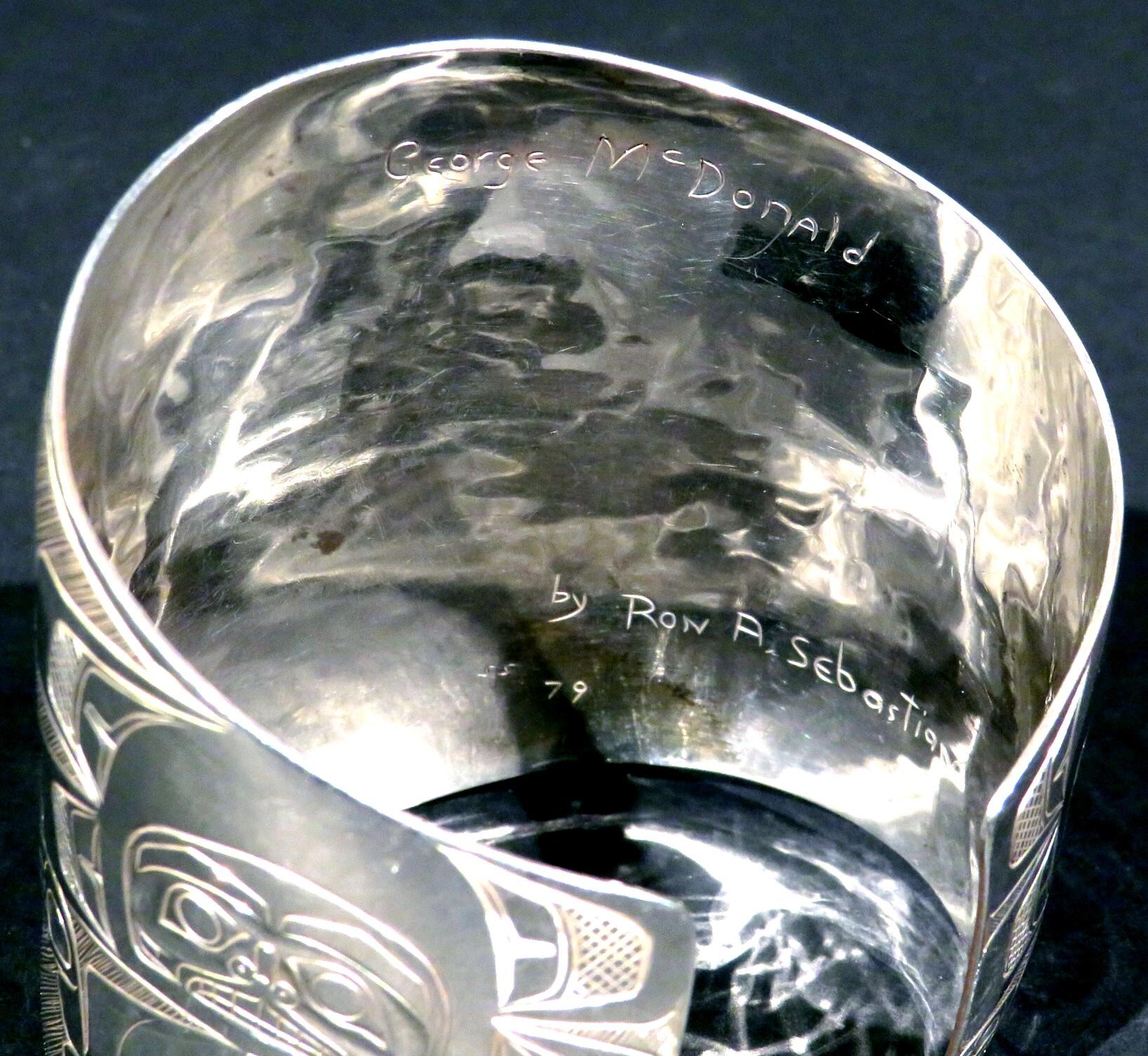 Canadian Haida Sterling Silver Cuff Bracelet by Ron A. Sebastian 'Gitksan People', Canada For Sale