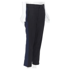 HAIDER ACKERMANN 100% fleece wool black navy grosgrain side cropped pants FR36