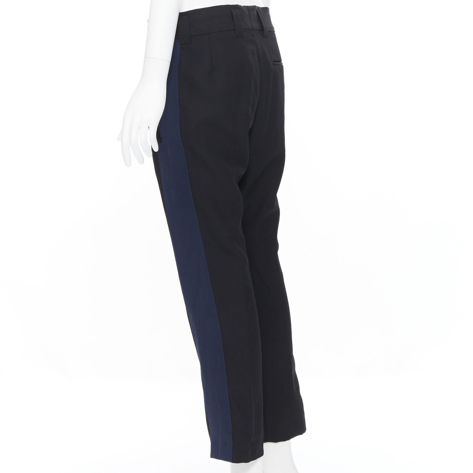 HAIDER ACKERMANN 100% fleece wool black navy grosgrain side cropped pants FR36 For Sale 2