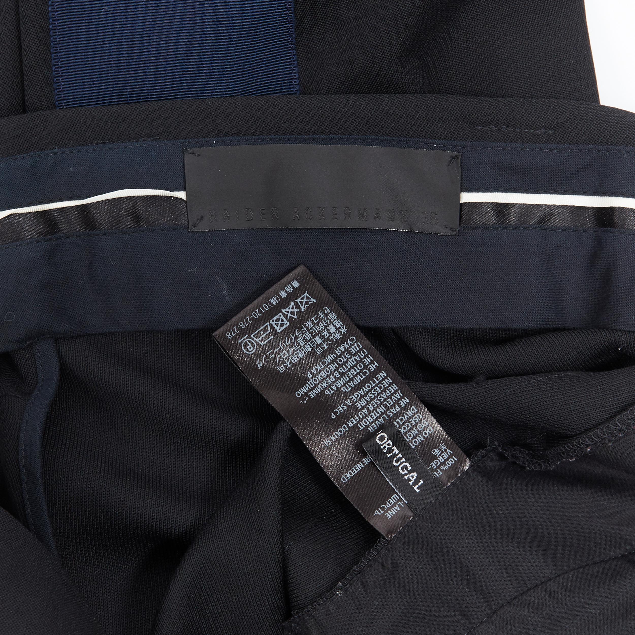 HAIDER ACKERMANN 100% fleece wool black navy grosgrain side cropped pants FR36 4