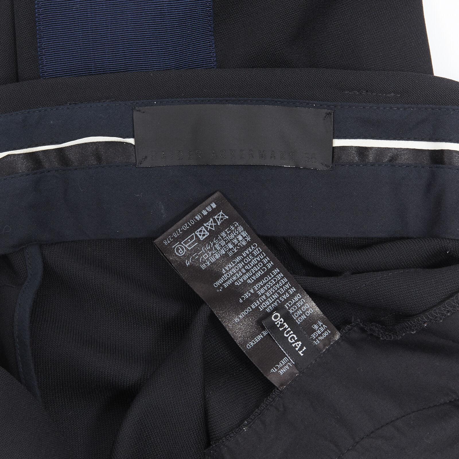 HAIDER ACKERMANN 100% fleece wool black navy grosgrain side cropped pants FR36 For Sale 4