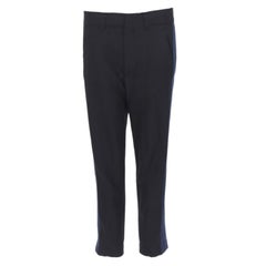HAIDER ACKERMANN 100% fleece wool black navy grosgrain side cropped pants FR36