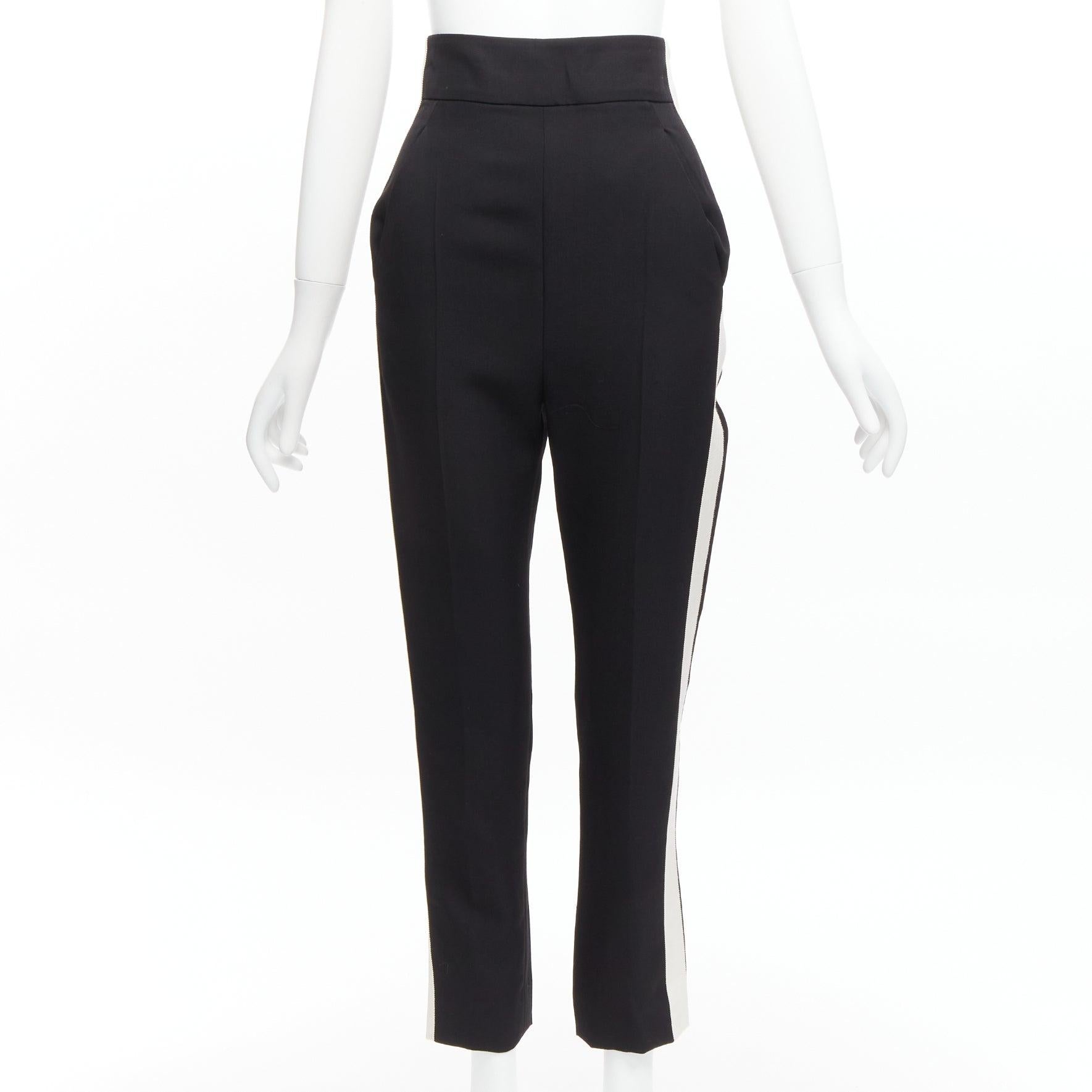 Black HAIDER ACKERMANN 100% fleece wool black white side tape high waist tapered pants For Sale