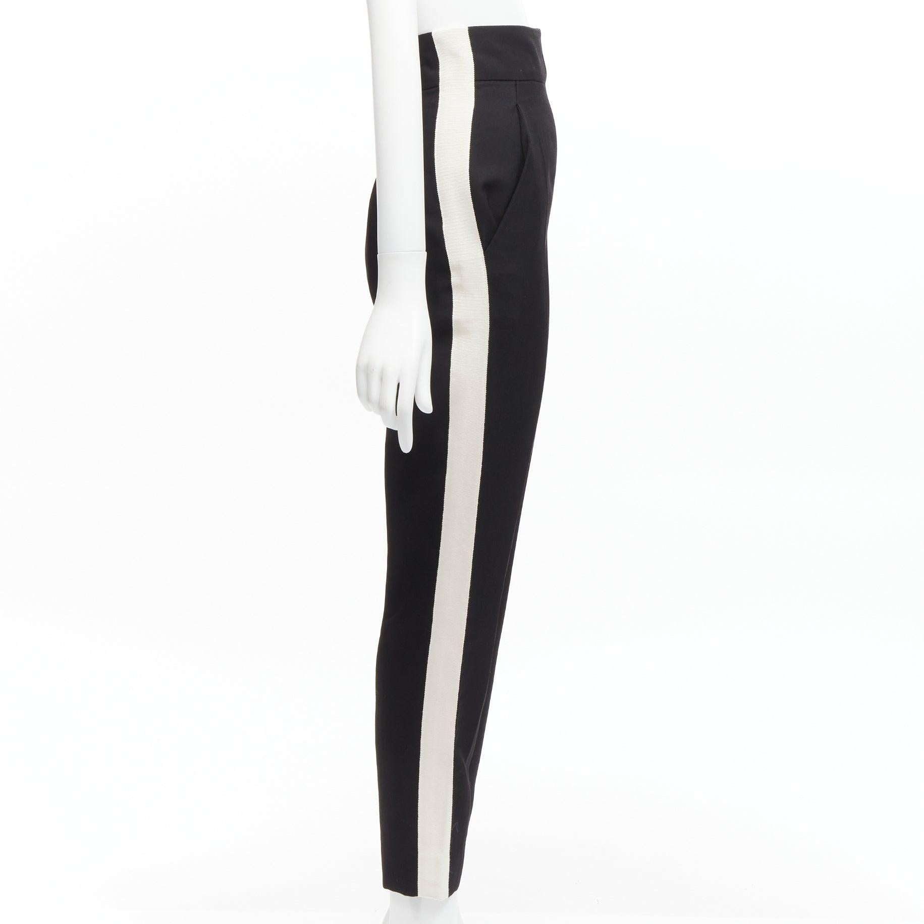 HAIDER ACKERMANN 100% fleece wool black white side tape high waist tapered pants In Excellent Condition For Sale In Hong Kong, NT