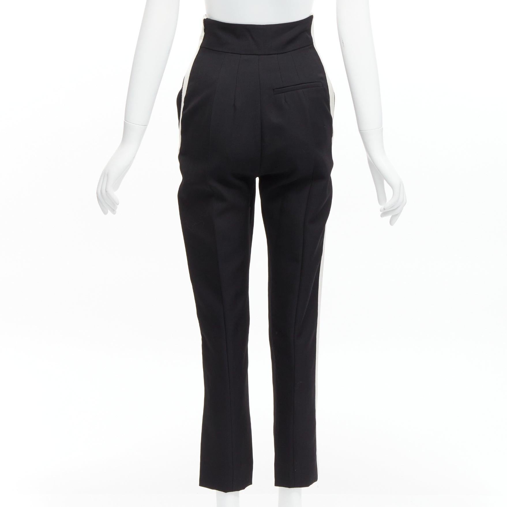 Women's HAIDER ACKERMANN 100% fleece wool black white side tape high waist tapered pants For Sale