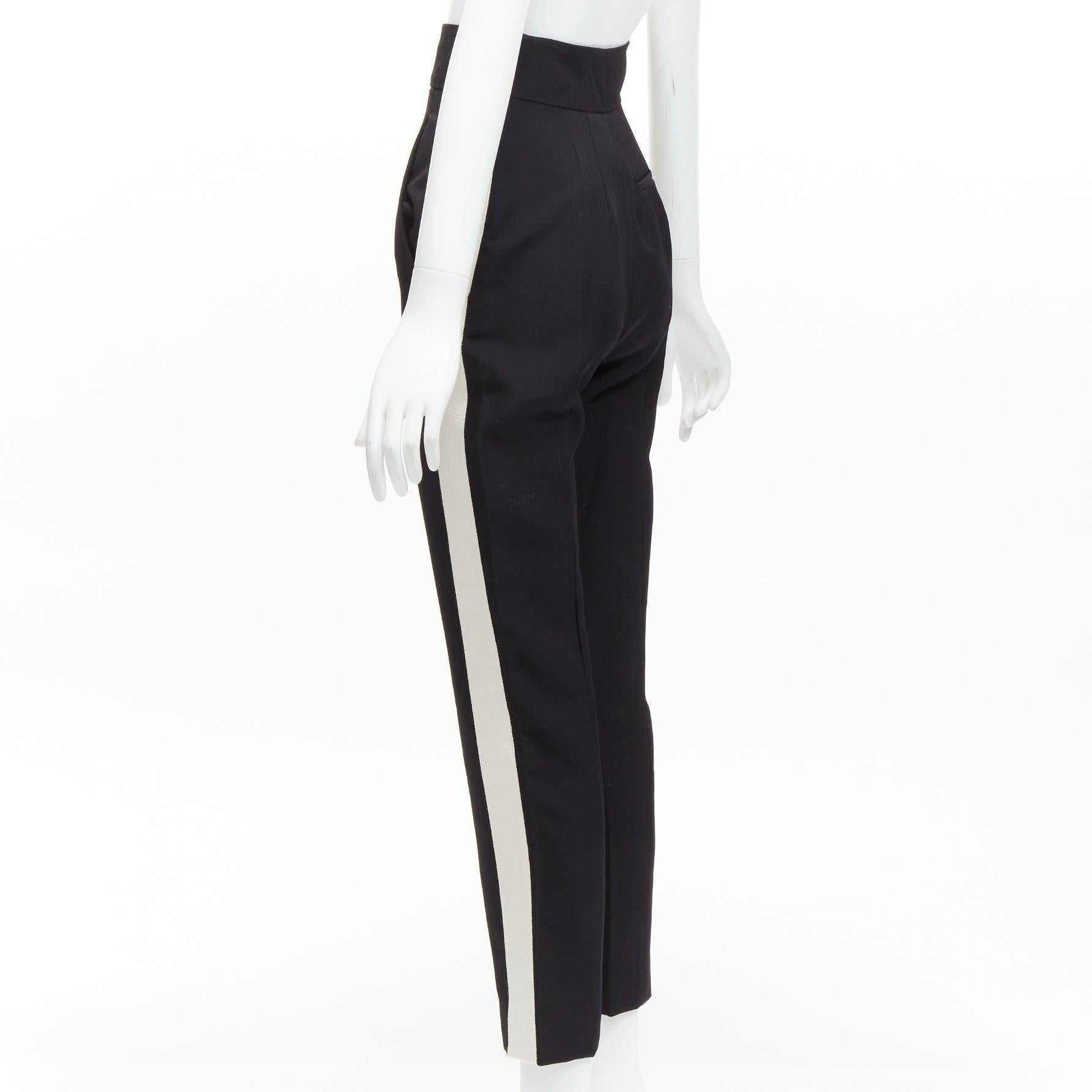 HAIDER ACKERMANN 100% fleece wool black white side tape high waist tapered pants For Sale 1