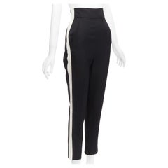 HAIDER ACKERMANN 100% fleece wool black white side tape high waist tapered pants