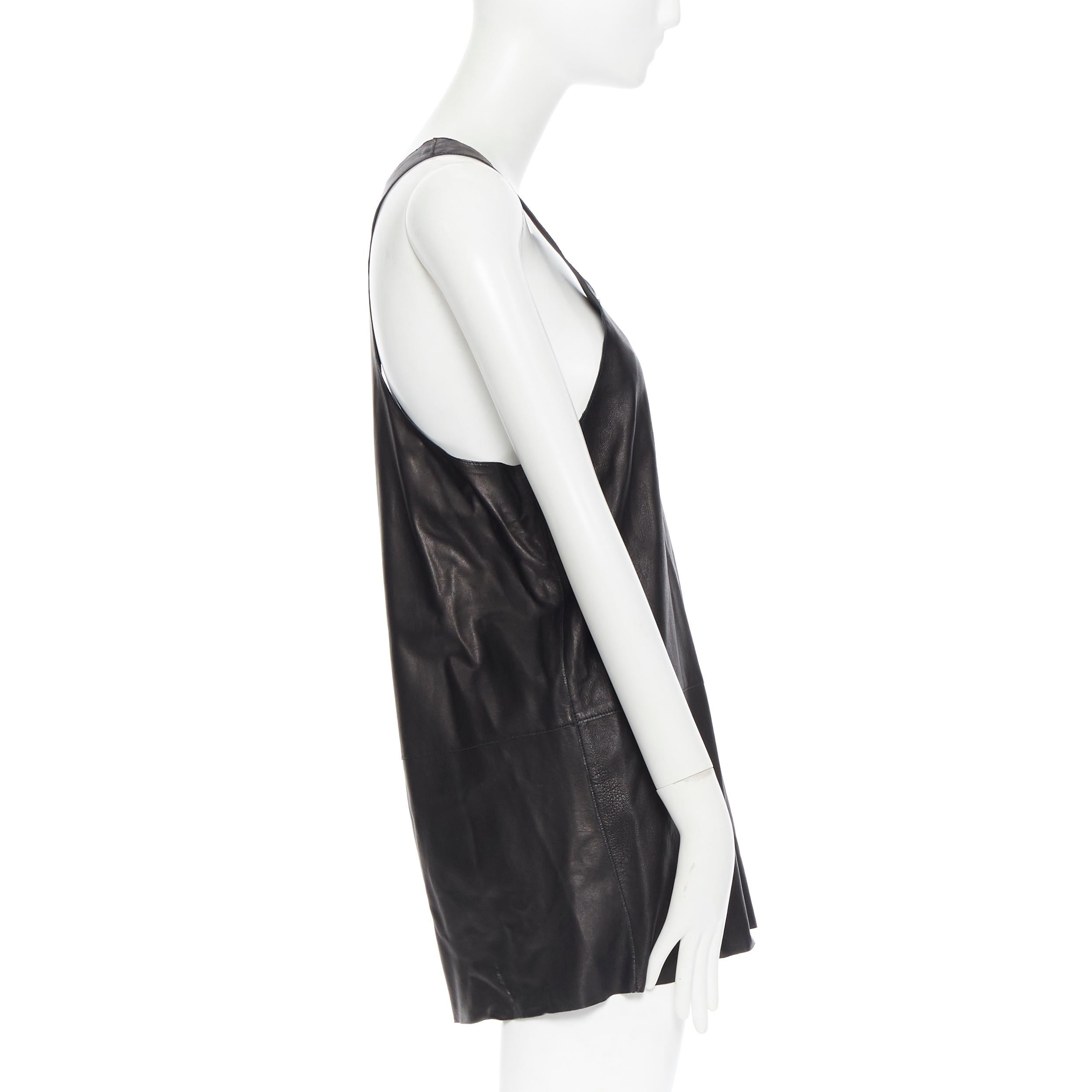 HAIDER ACKERMANN 100% genuine leather black scoop neck tunic vest top FR36 In Good Condition In Hong Kong, NT