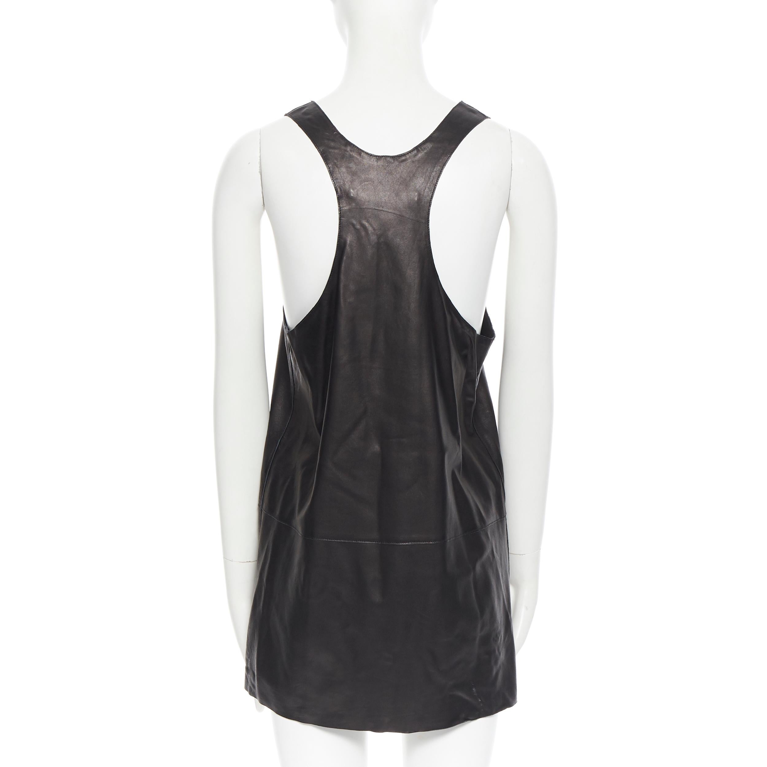 Women's HAIDER ACKERMANN 100% genuine leather black scoop neck tunic vest top FR36