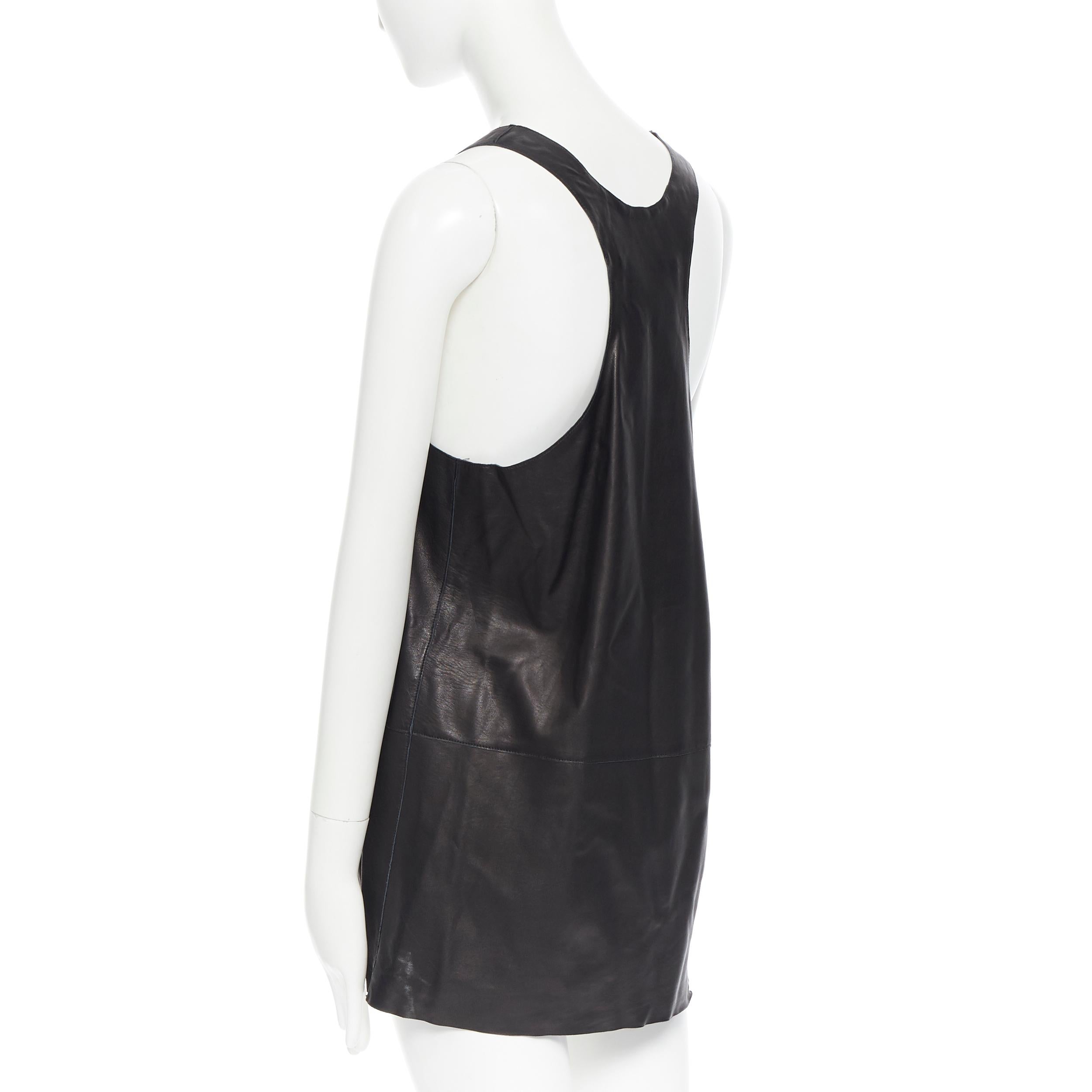 HAIDER ACKERMANN 100% genuine leather black scoop neck tunic vest top FR36 1