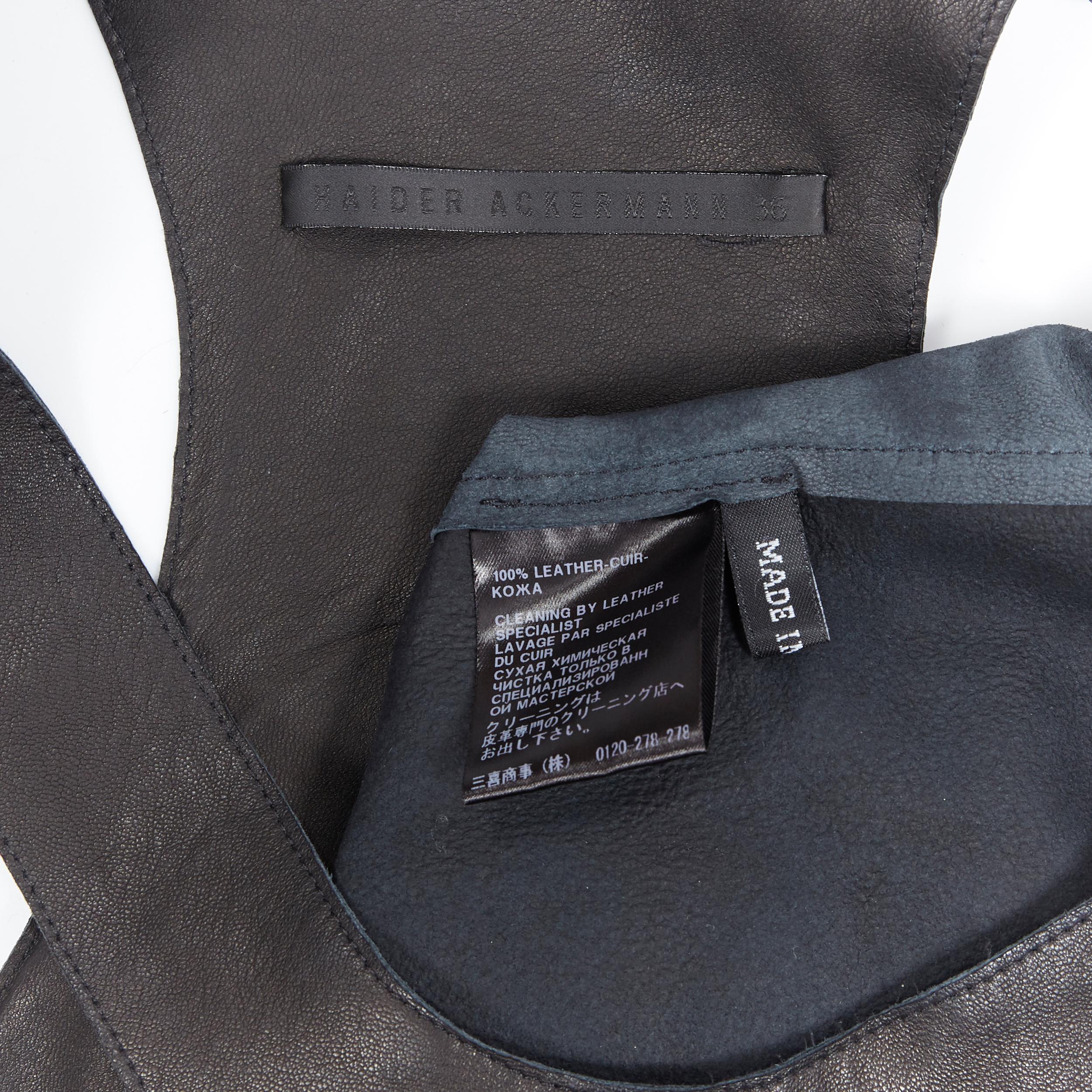 HAIDER ACKERMANN 100% genuine leather black scoop neck tunic vest top FR36 3