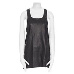 Haider Ackermann 100% vera pelle nera con scollo a palloncino e gilet a tunica FR36 S