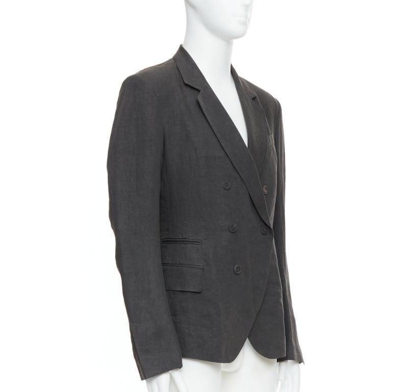 Black HAIDER ACKERMANN 100% linen grey double breasted blazer jacket S For Sale