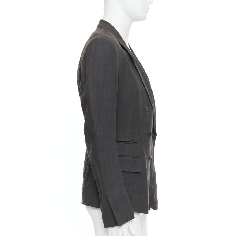 HAIDER ACKERMANN 100% linen grey double breasted blazer jacket S In Excellent Condition For Sale In Hong Kong, NT