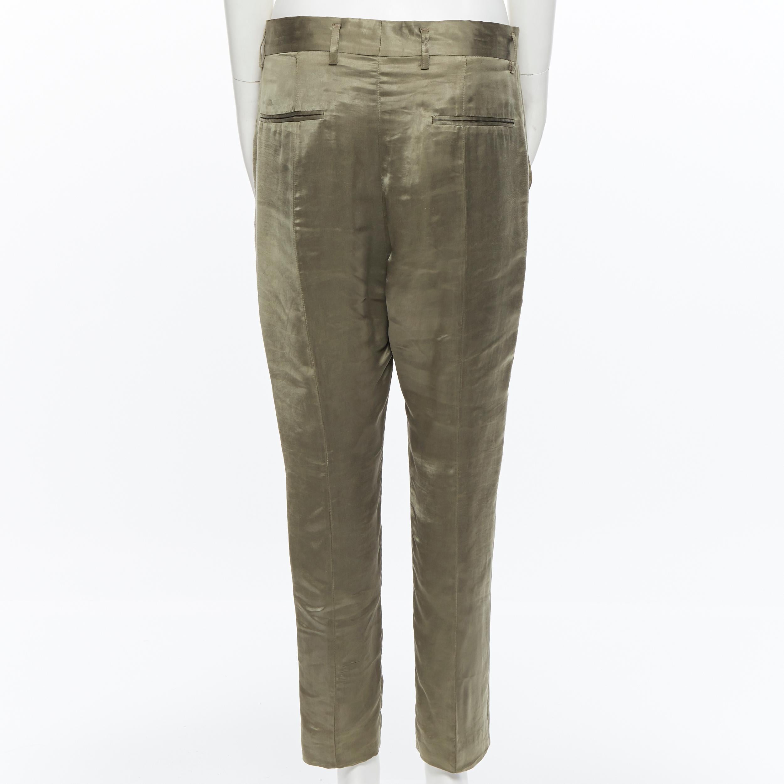 HAIDER ACKERMANN 100% polyester green dropped crotch cropped pants  FR36 1