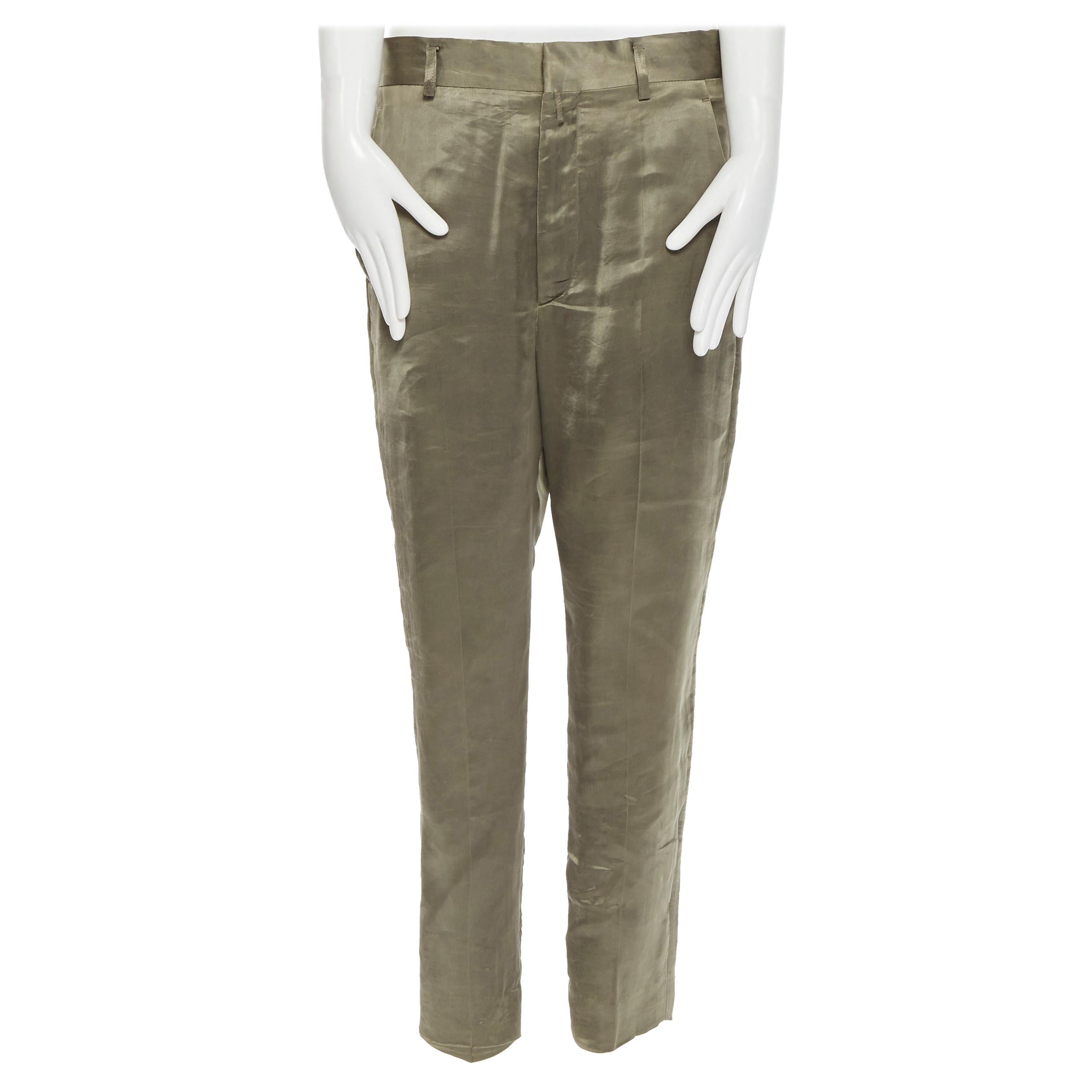 HAIDER ACKERMANN 100% polyester green dropped crotch cropped pants  FR36