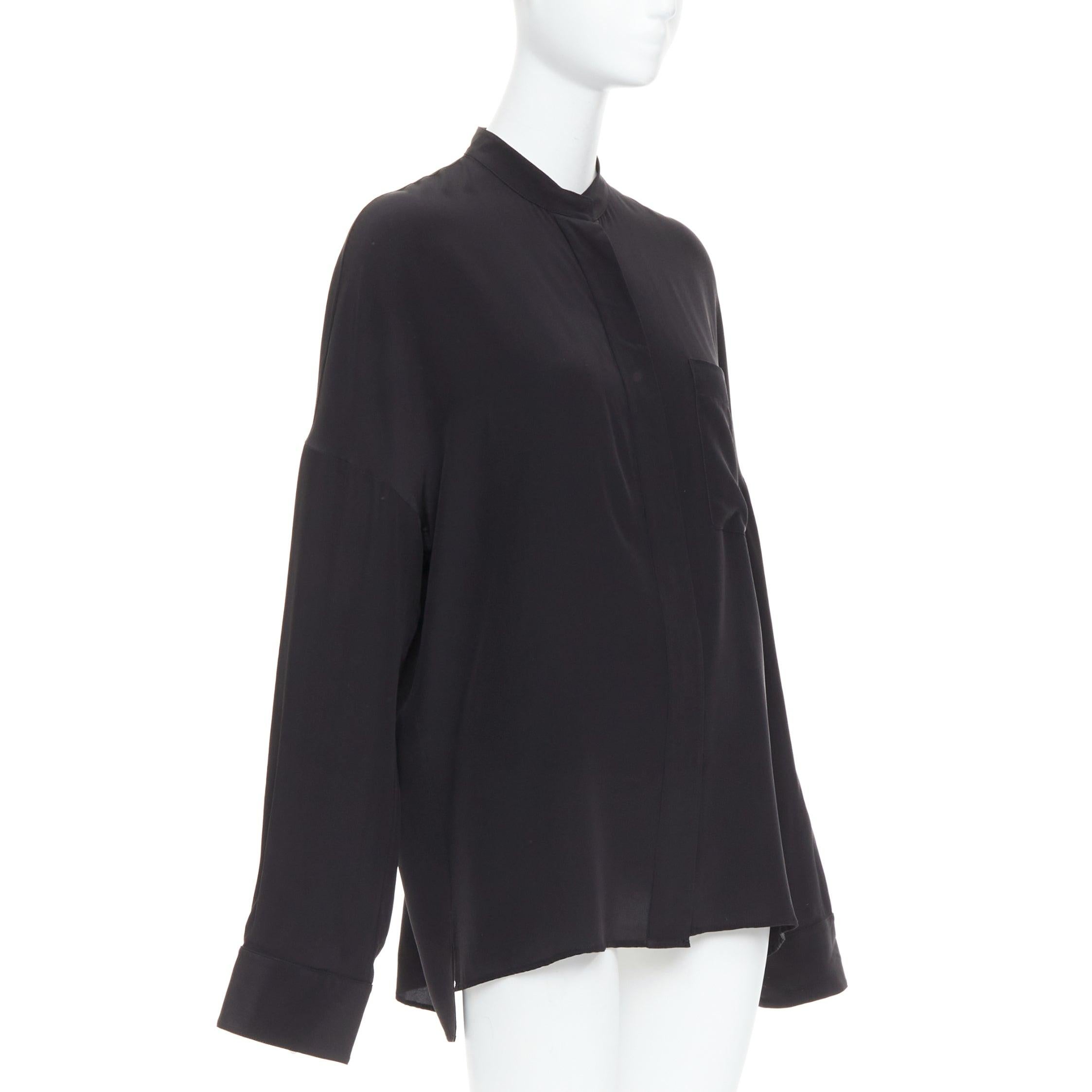Black HAIDER ACKERMANN 100% silk black drop shoulder oversized shirt FR38 M For Sale