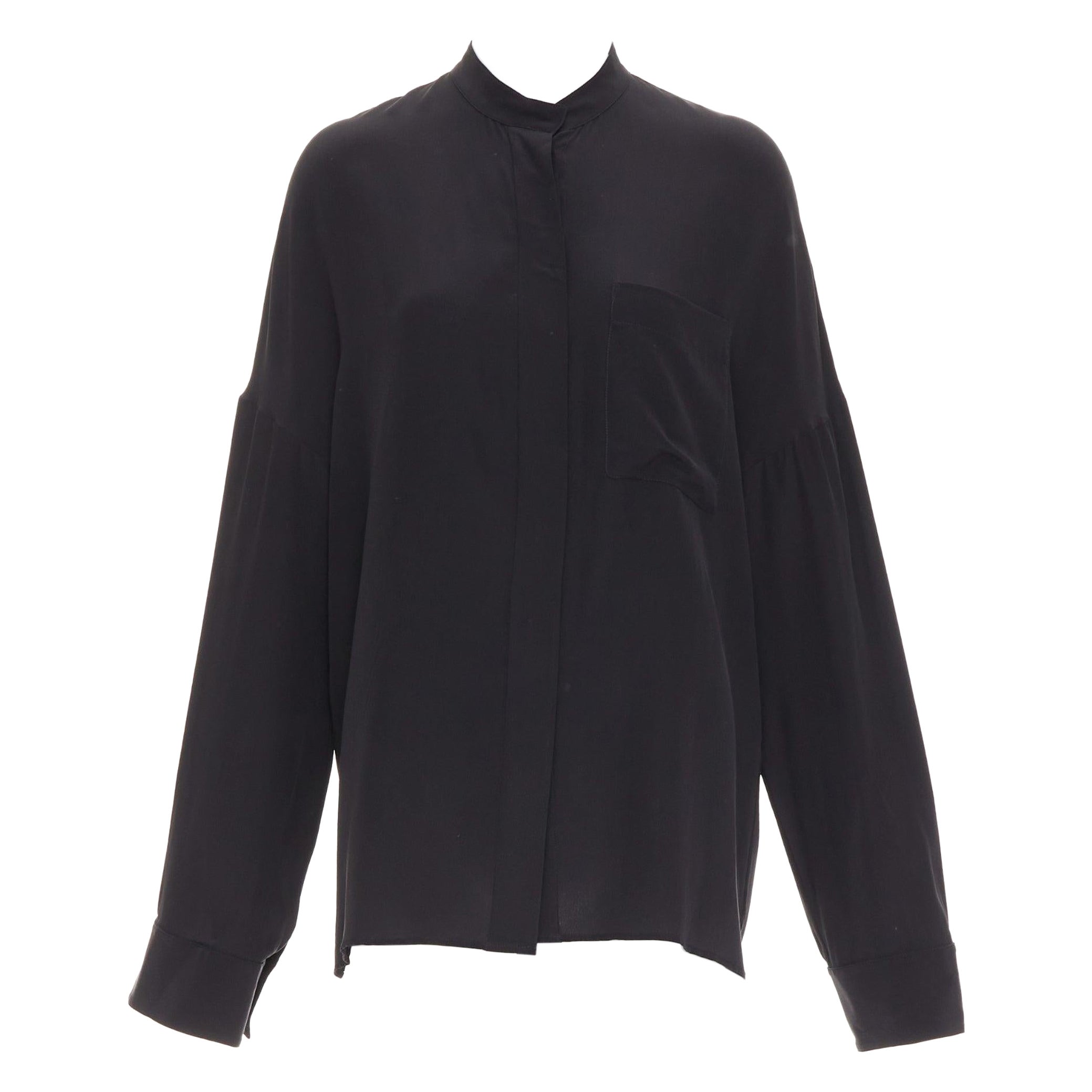 Haider Ackermann 100% seta camicia nera a spalla scesa oversize FR38 M