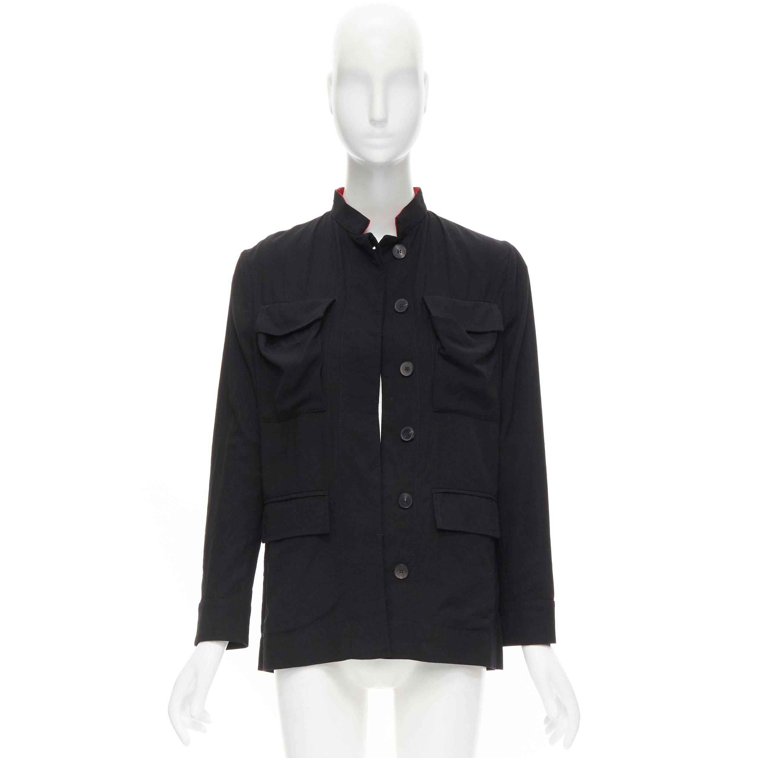 HAIDER ACKERMANN black cotton flap pockets red mandarin collar jacket FR34 XS For Sale 5