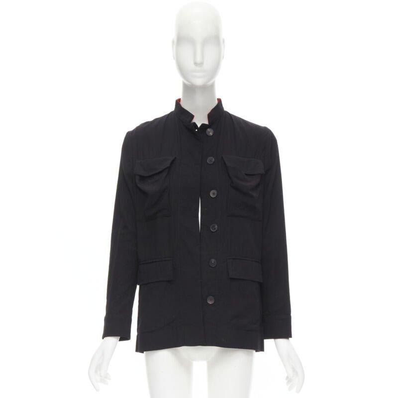 HAIDER ACKERMANN black cotton flap pockets red mandarin collar jacket FR34 XS For Sale 5