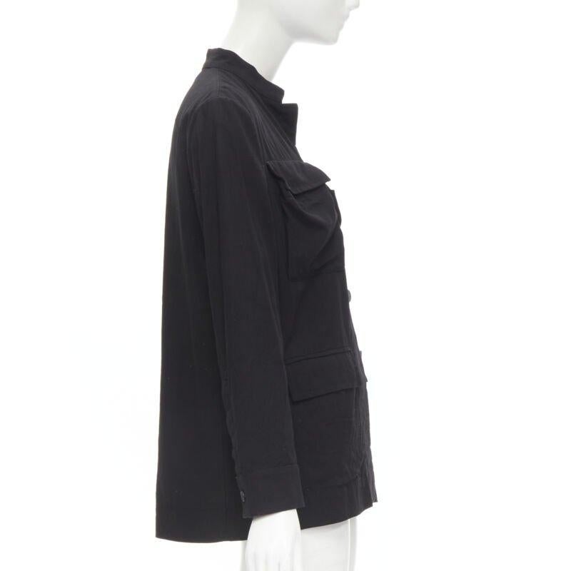 HAIDER ACKERMANN black cotton flap pockets red mandarin collar jacket FR34 XS In Excellent Condition For Sale In Hong Kong, NT