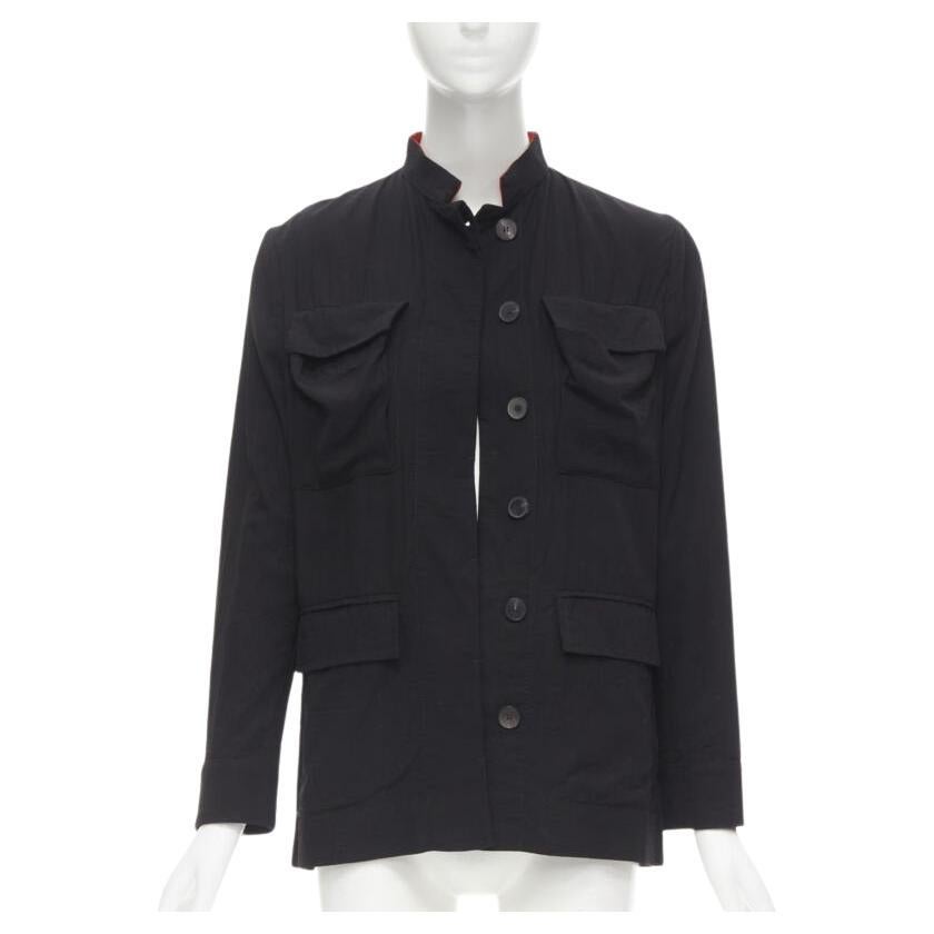HAIDER ACKERMANN black cotton flap pockets red mandarin collar jacket FR34 XS For Sale