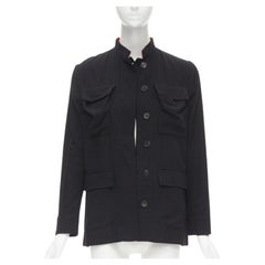Haider Ackermann giacca in cotone nero con tasche ad aletta e collo a mandarino rosso FR34 XS