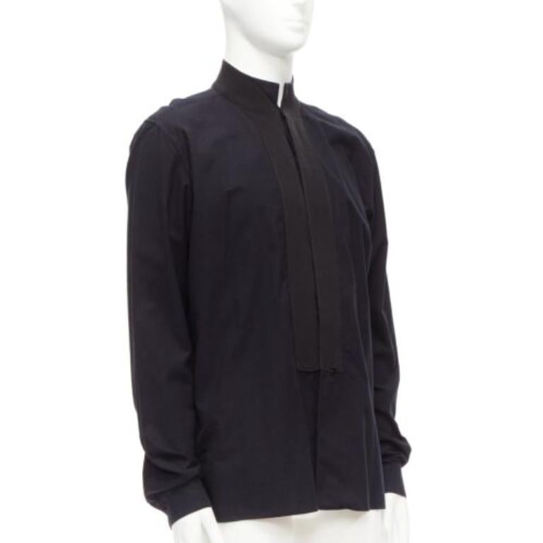 Black HAIDER ACKERMANN black cotton ribbon trim front bishop dress shirt S