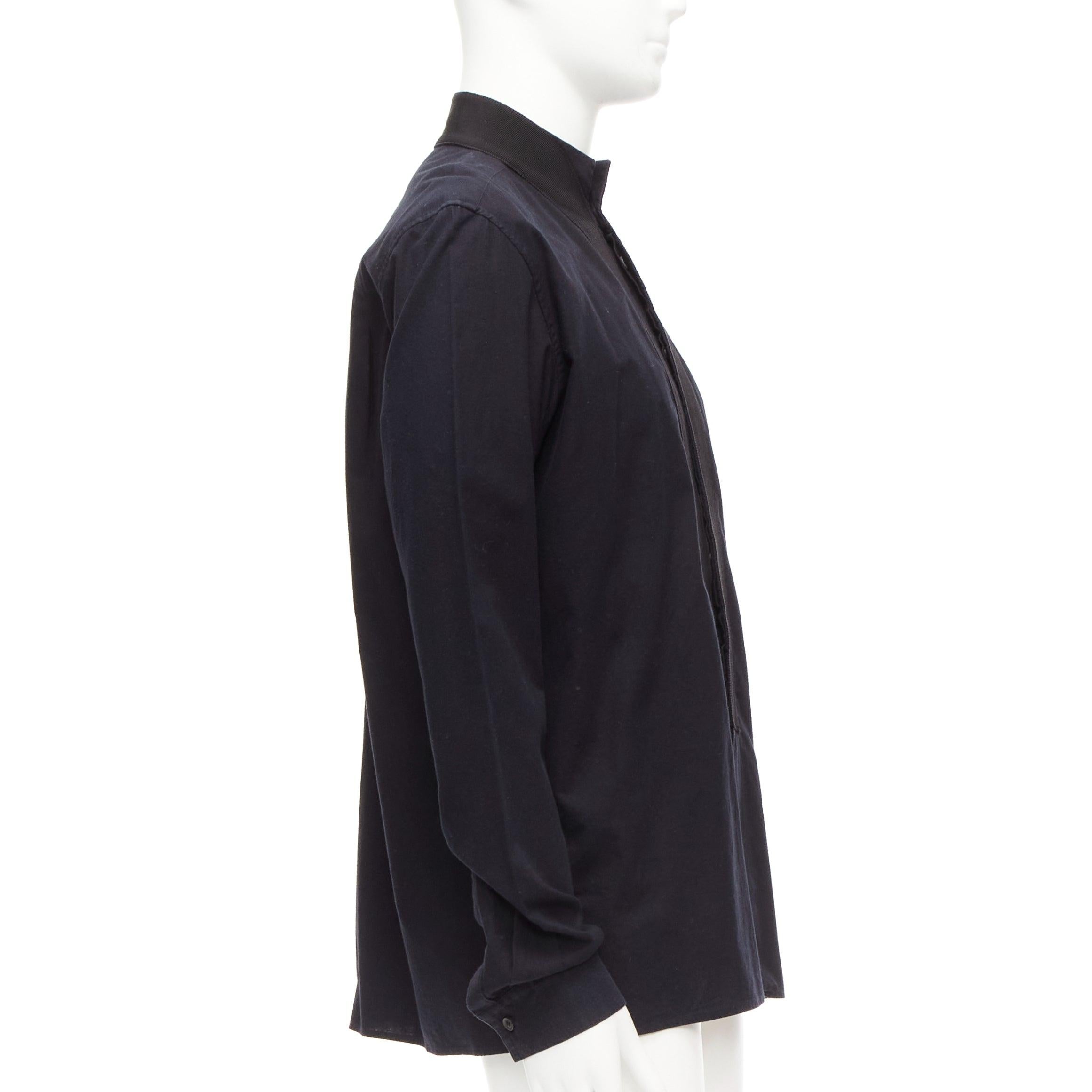 HAIDER ACKERMANN black cotton ribbon trim front bishop dress shirt S In Good Condition For Sale In Hong Kong, NT