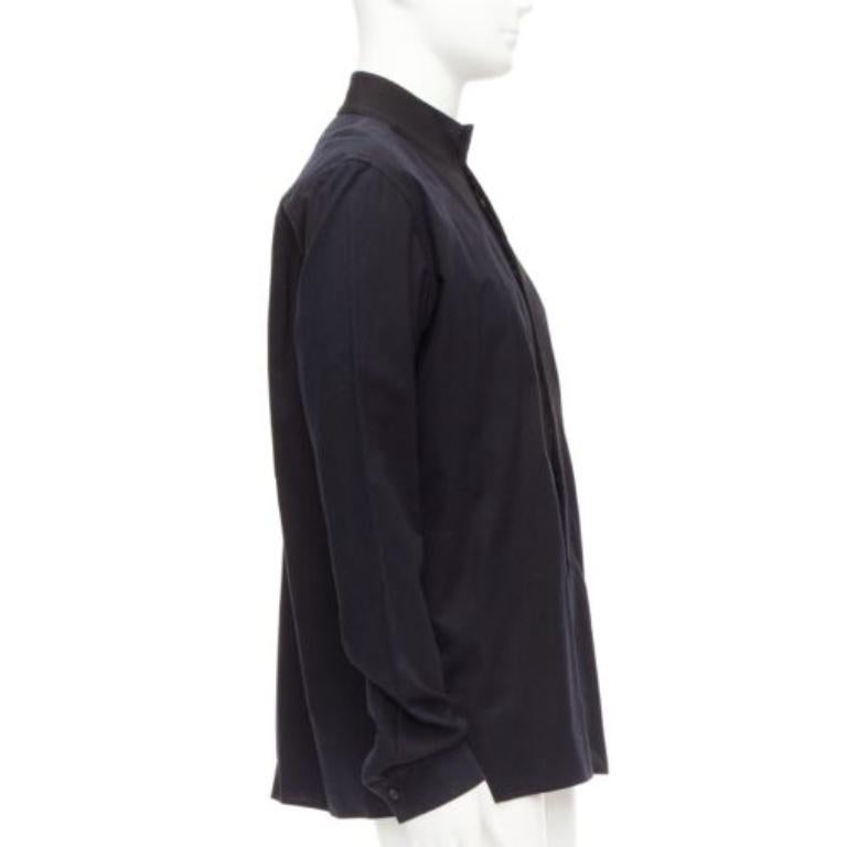 HAIDER ACKERMANN black cotton ribbon trim front bishop dress shirt S In Good Condition In Hong Kong, NT
