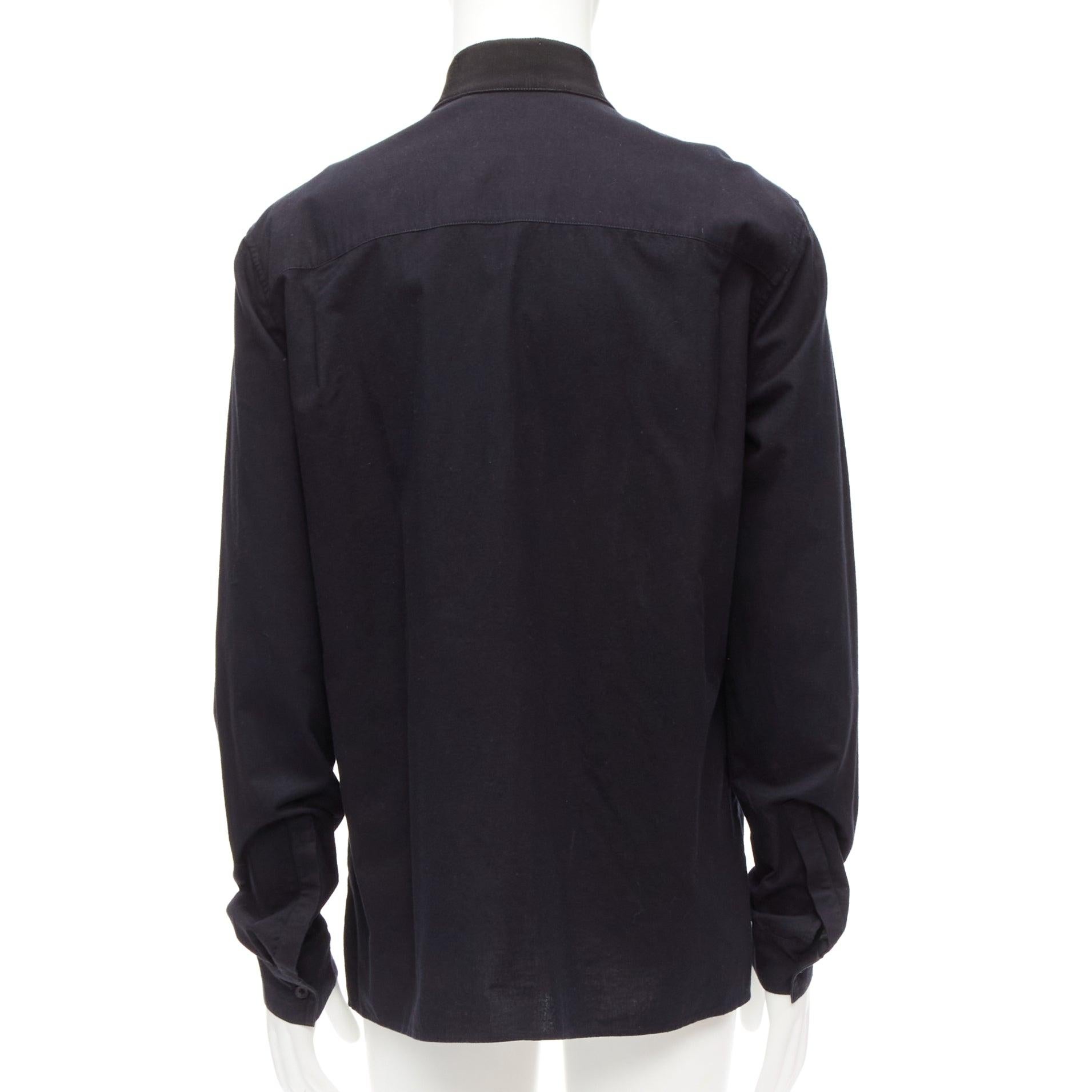 Men's HAIDER ACKERMANN black cotton ribbon trim front bishop dress shirt S For Sale