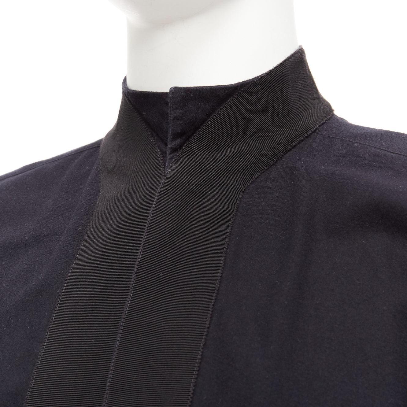 HAIDER ACKERMANN black cotton ribbon trim front bishop dress shirt S For Sale 2
