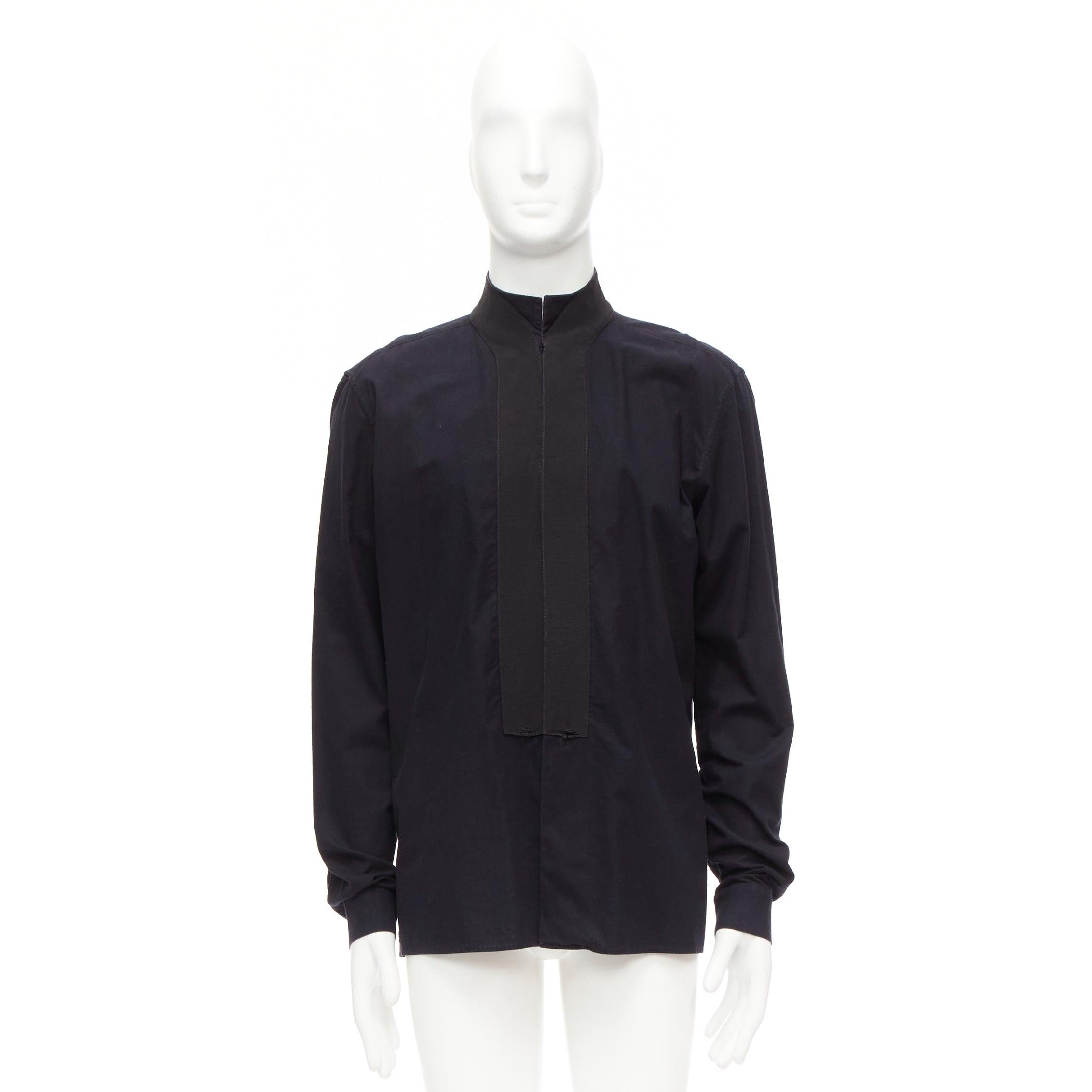 HAIDER ACKERMANN black cotton ribbon trim front bishop dress shirt S For Sale 5