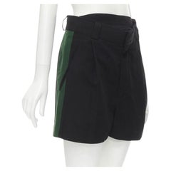 Haider Ackermann pantaloncini neri verdi in gros grain con pieghe laterali FR34 XS