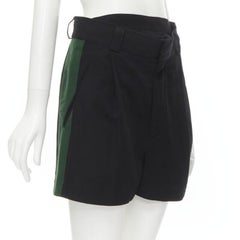 HAIDER ACKERMANN black green grosgrain trimmed side pleated front shorts FR34 XS