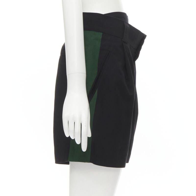 HAIDER ACKERMANN black green grosgrain trimmed side pleated front shorts FR34 XS In Excellent Condition For Sale In Hong Kong, NT