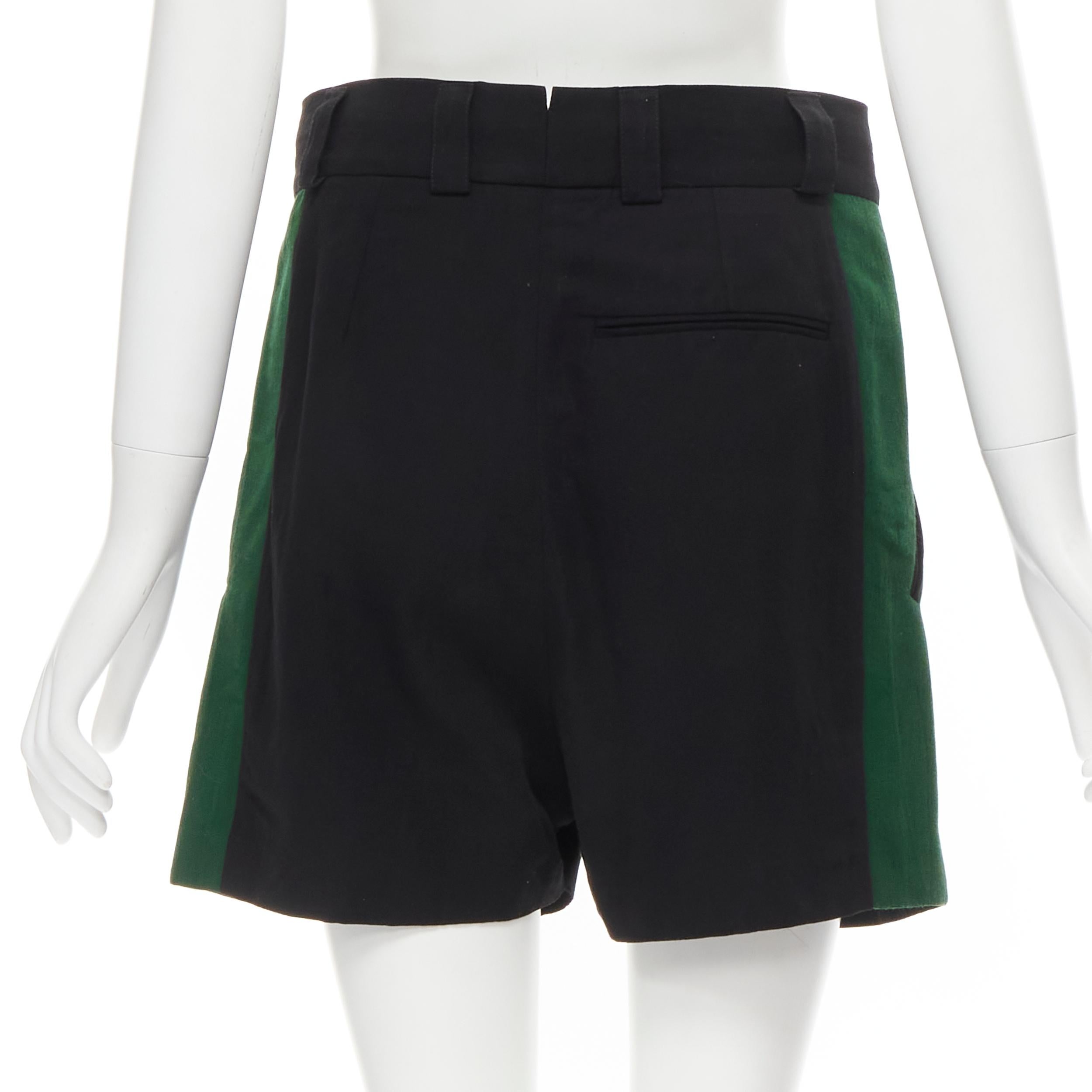 HAIDER ACKERMANN black green grosgrain trimmed side pleated front shorts FR34 XS In Excellent Condition For Sale In Hong Kong, NT