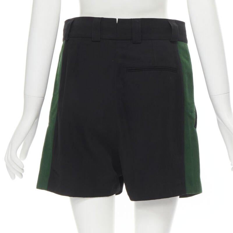 Women's HAIDER ACKERMANN black green grosgrain trimmed side pleated front shorts FR34 XS For Sale