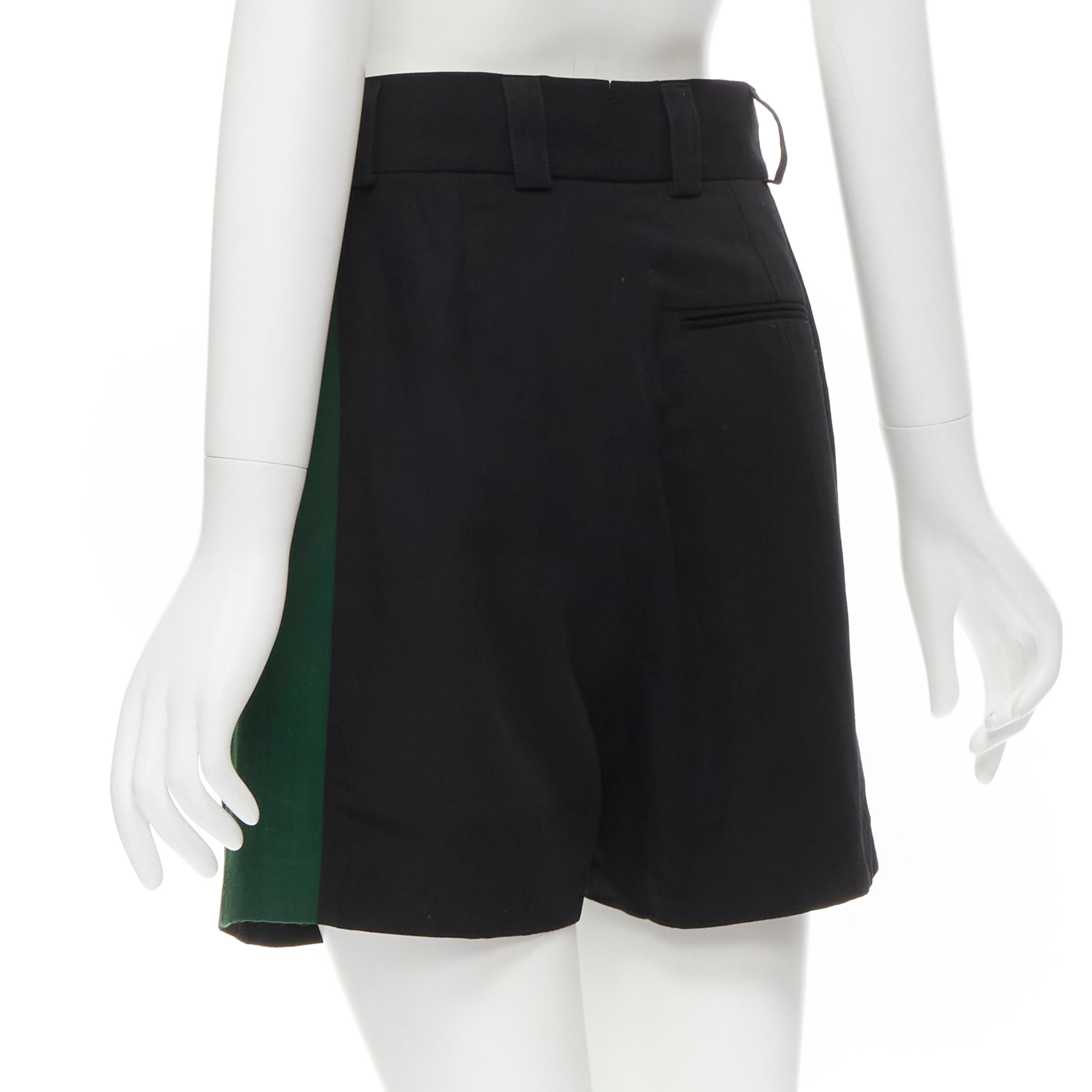 Women's HAIDER ACKERMANN black green grosgrain trimmed side pleated front shorts FR34 XS For Sale