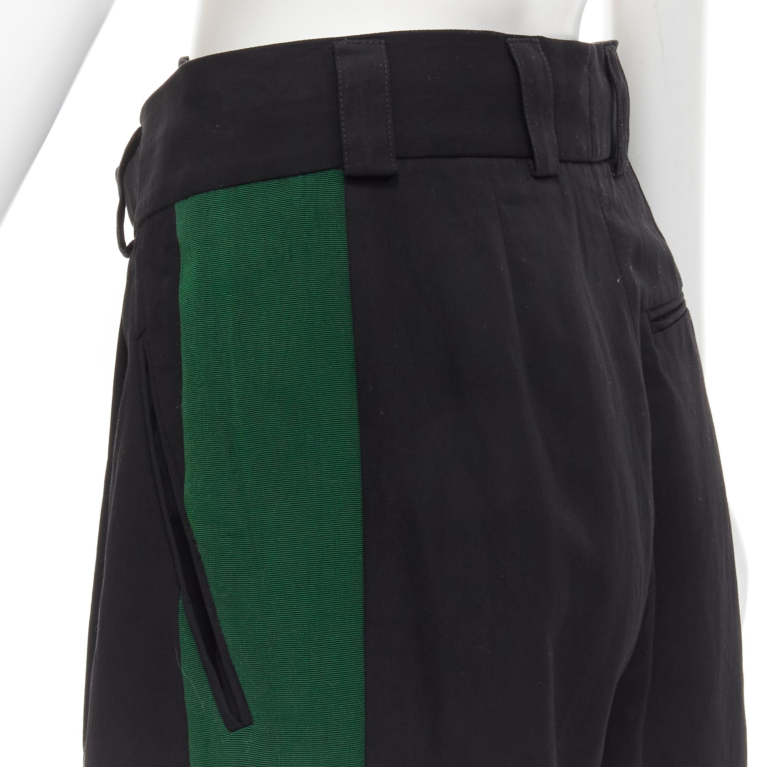 HAIDER ACKERMANN black green grosgrain trimmed side pleated front shorts FR34 XS For Sale 1