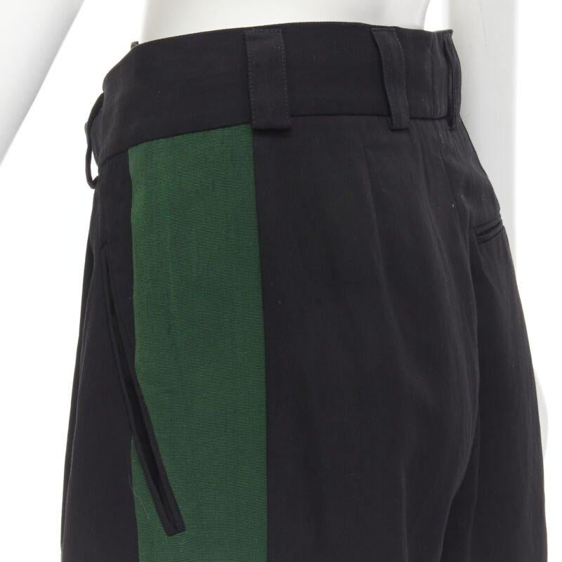 HAIDER ACKERMANN black green grosgrain trimmed side pleated front shorts FR34 XS For Sale 2