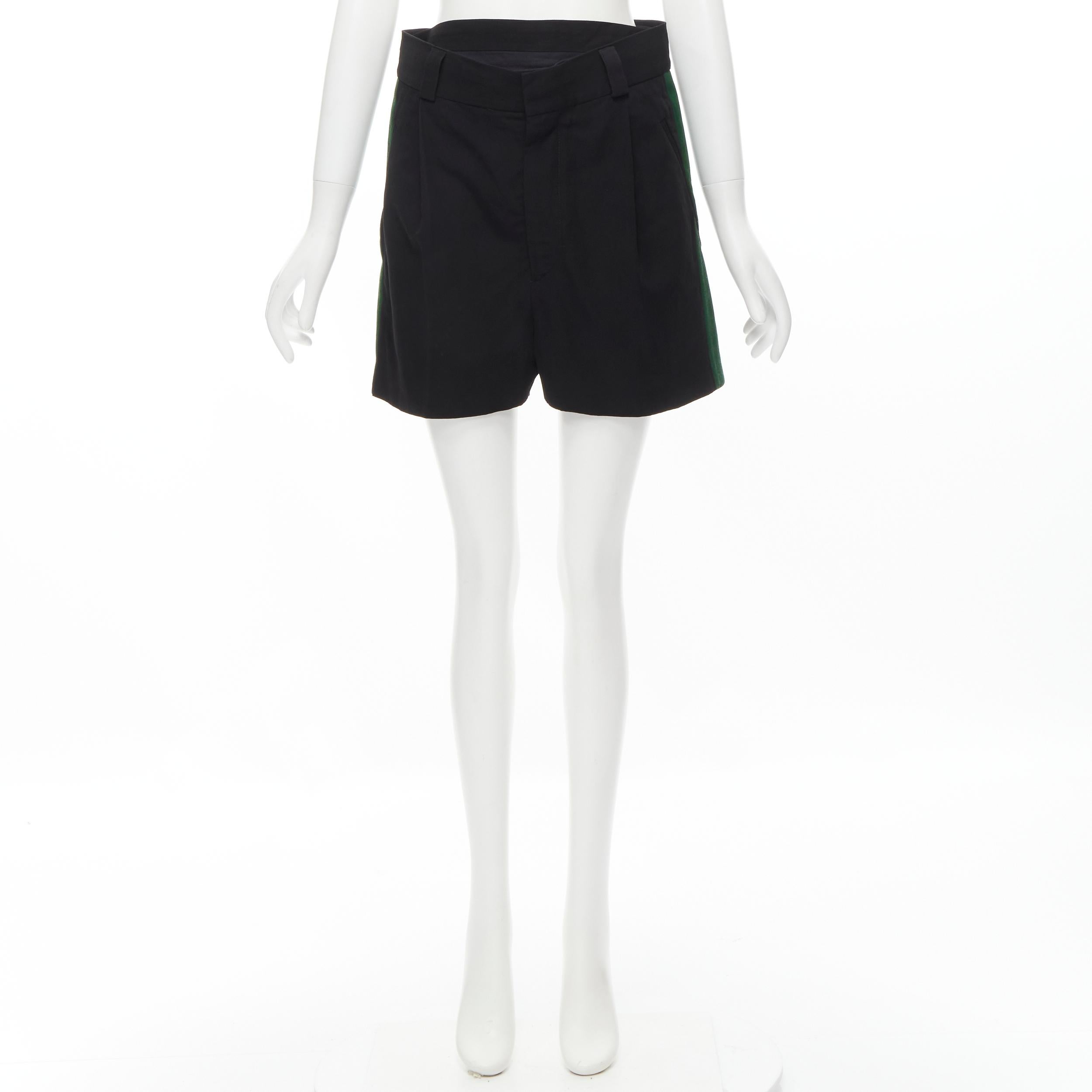 HAIDER ACKERMANN black green grosgrain trimmed side pleated front shorts FR34 XS For Sale 3