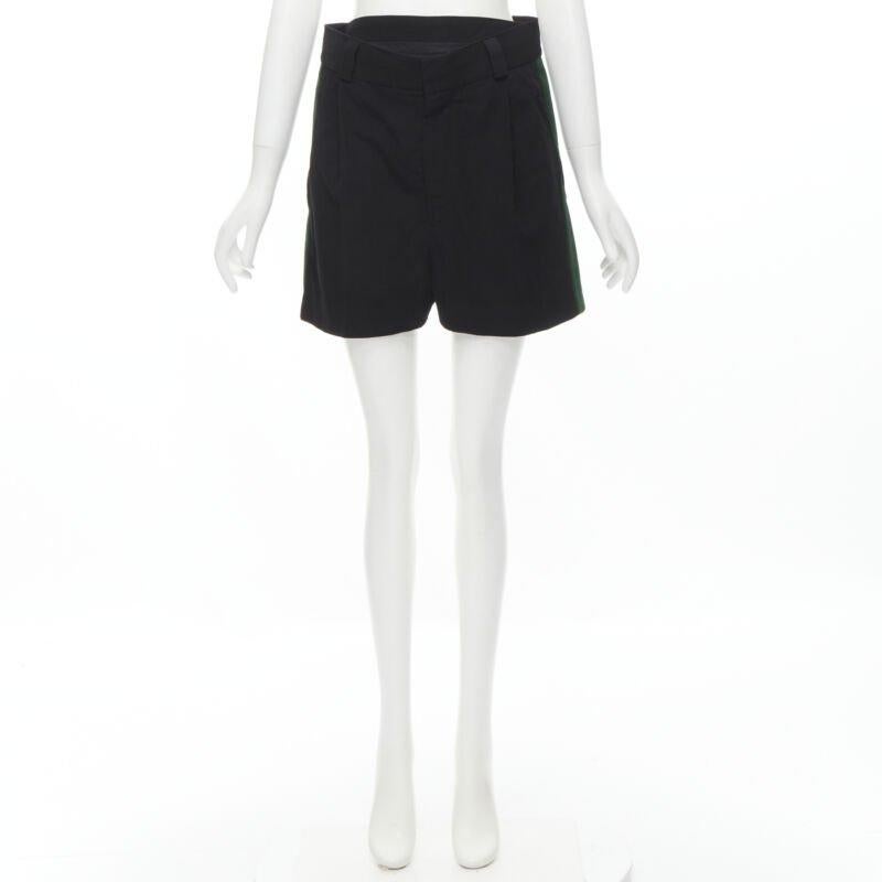 HAIDER ACKERMANN black green grosgrain trimmed side pleated front shorts FR34 XS For Sale 4