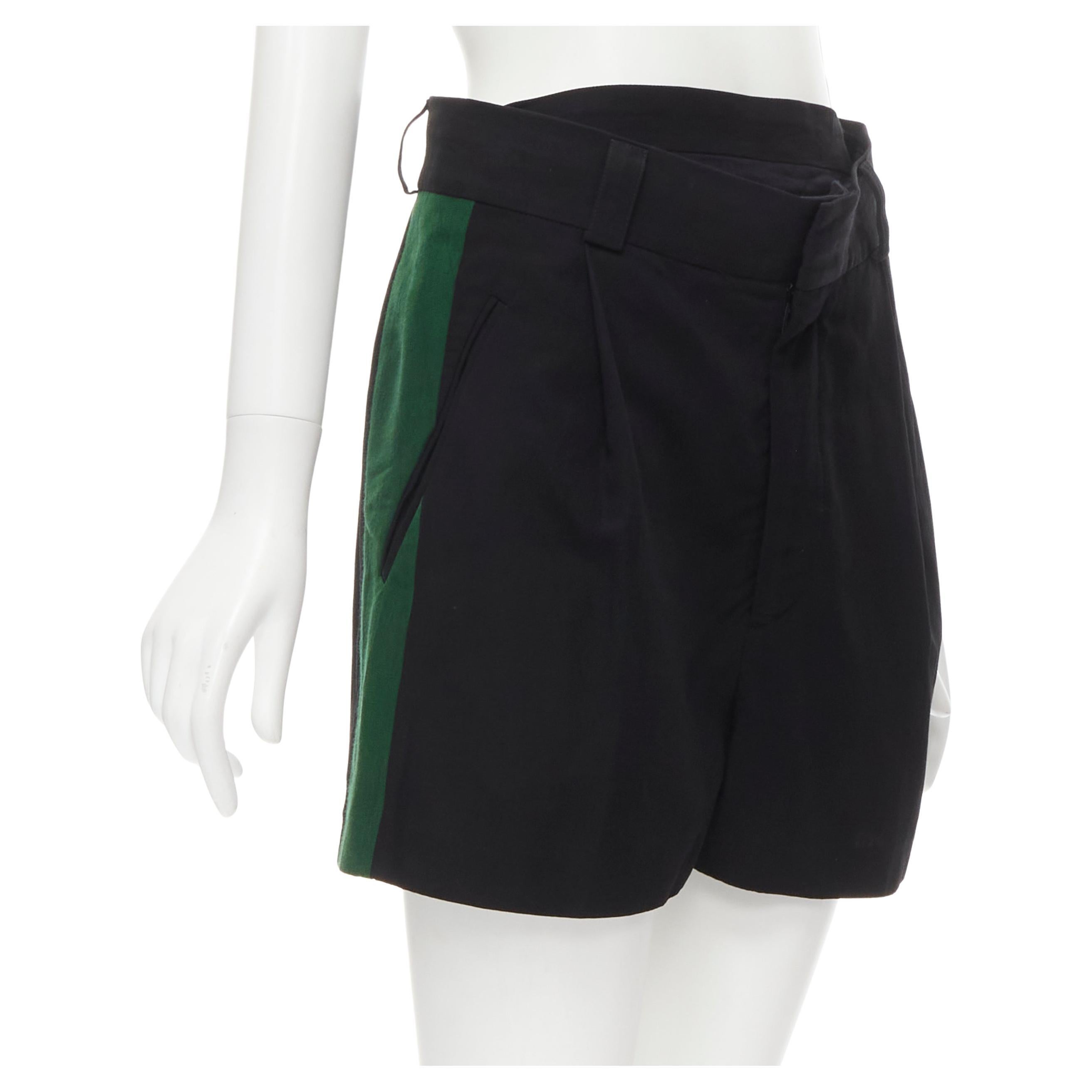 HAIDER ACKERMANN black green grosgrain trimmed side pleated front shorts FR34 XS For Sale