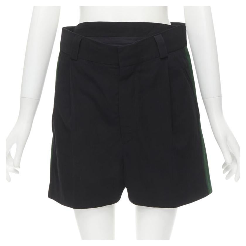 HAIDER ACKERMANN black green grosgrain trimmed side pleated front shorts FR34 XS For Sale