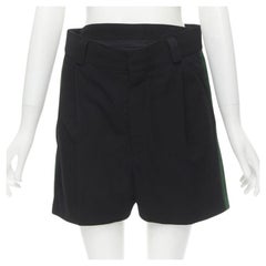 HAIDER ACKERMANN black green grosgrain trimmed side pleated front shorts FR34 XS