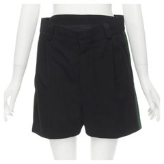 Haider Ackermann pantaloncini neri verdi in gros grain con pieghe laterali FR34 XS