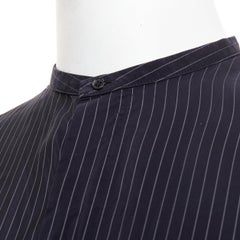 HAIDER ACKERMANN black pinstriped bishop collared half sleeve shirt S