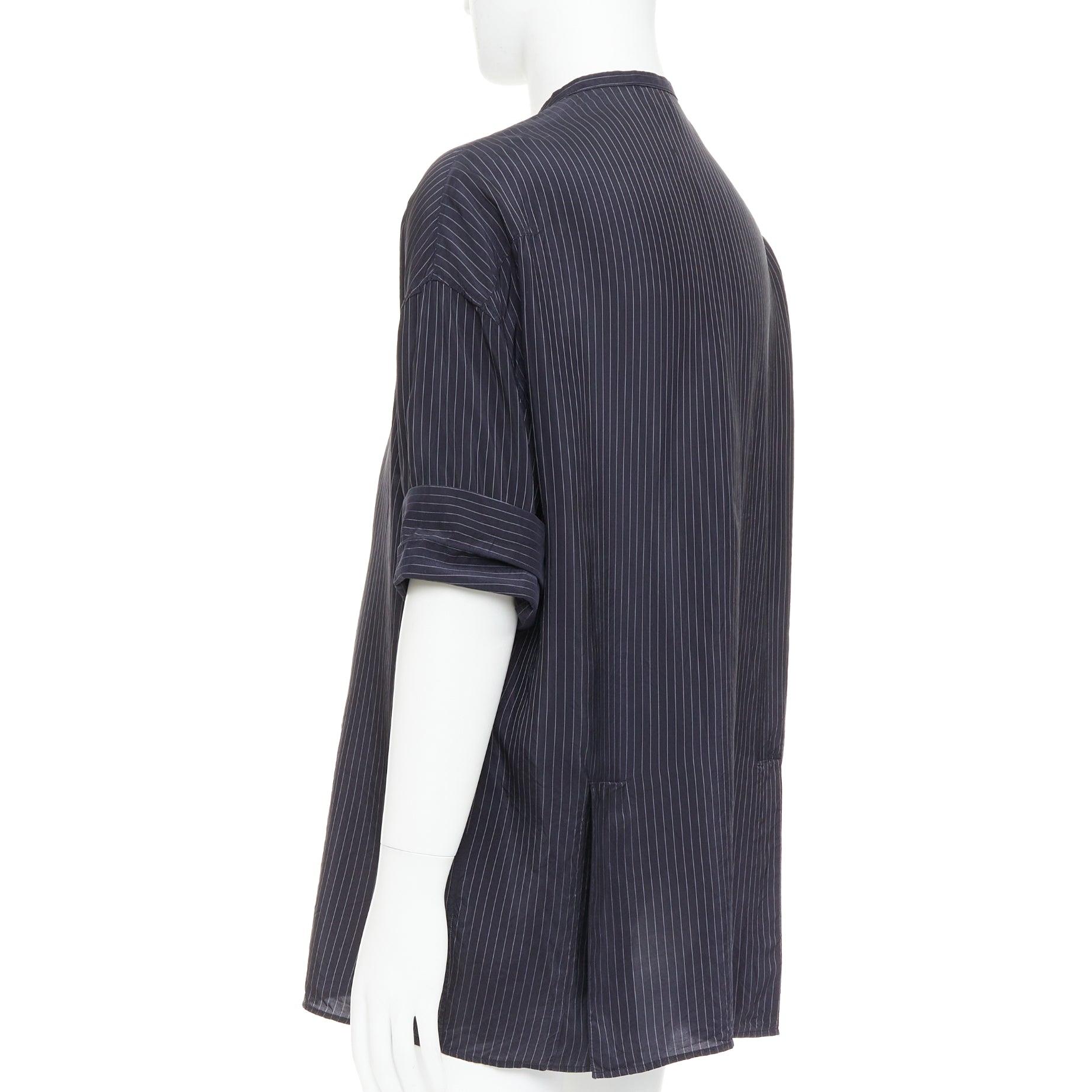 Haider Ackermann chemise col évêque à rayures noires à demi-manches S en vente 1